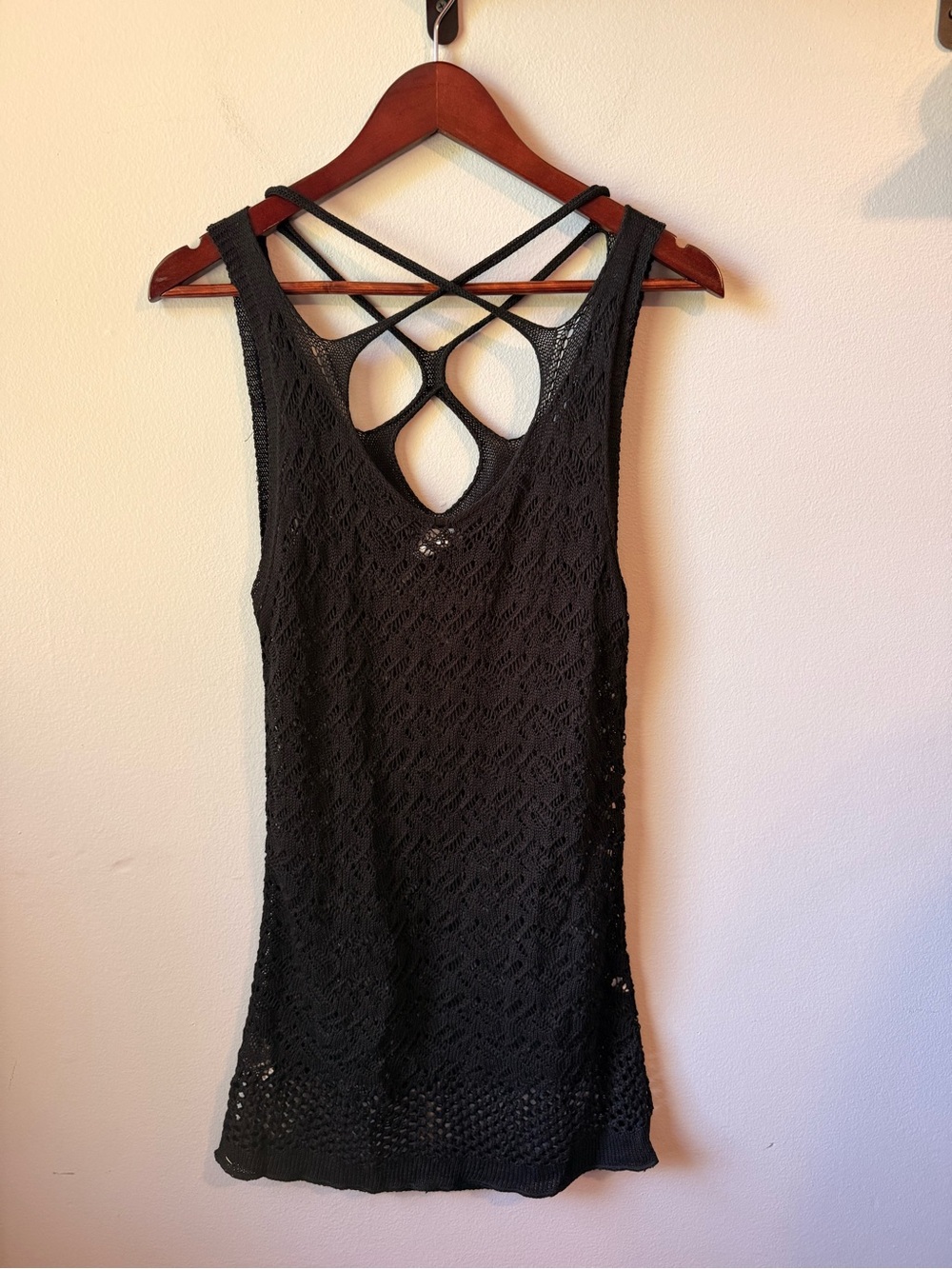 Black Crochet Tank Top/Swim cover up with Strappy Back - Picture 2 of 4